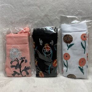 New 3 Pair Multi-Color Floral Design Calf Tights Sz L /XL